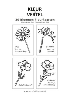 Bloem (wens) kleur kaarten - om zelf in te kleuren