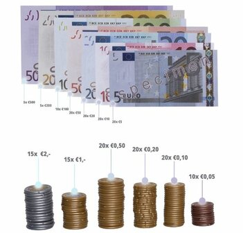 Euro biljetten, munten en credit card (nep)