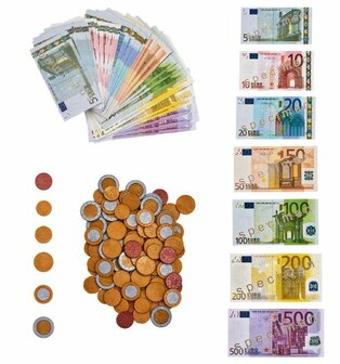 Euro biljetten, munten en credit card (nep)