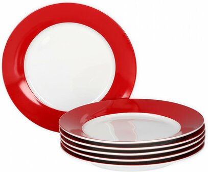 *Servies met rode rand - porselein - magnetron bestendig