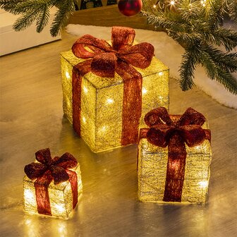 Decoratieve cadeaus met verlichting - 3 delig - 3 Maten