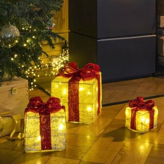 Decoratieve cadeaus met verlichting - 3 delig - 3 Maten