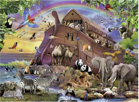 Puzzel - 500 XL stukjes - Dieren verzamelen bij de Ark