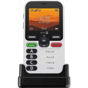 Senioren telefoon met GPS noodknop &ndash; Doro Leva X10 - voorkant in houder