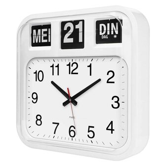 Vooraanzicht van de Fysic FK950 dementieklok met heldere cijfers en duidelijke dag en datum in het Nederlands