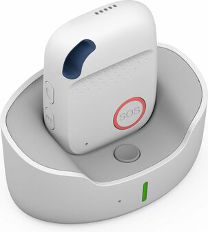 Complete alarmset met apparaat, oplaadstation en draagkoord voor veilige alarmering