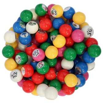 Gekleurde bingoballen met vergroot venster, duidelijk leesbare cijfers
