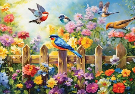 Puzzel - 24 XXL Stukjes - Speelse tuinvogels dementievriendelijke legpuzzel