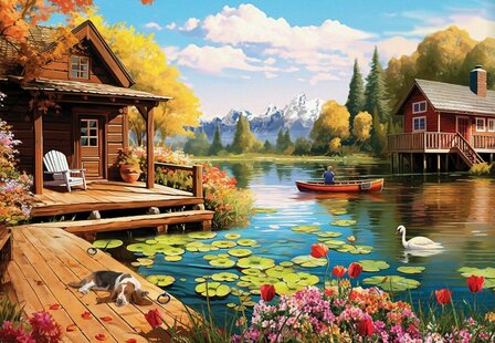 Puzzel - 24 XXL Stukjes - huisje aan het meer dementievriendelijke legpuzzel