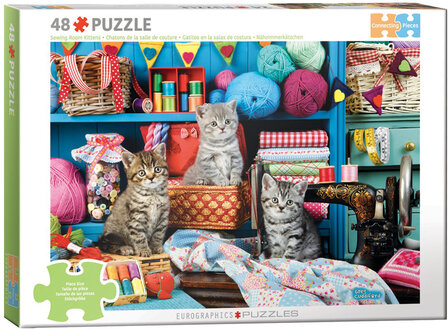 Puzzel - 48 XXL Stukjes -Naaikamer kittens dementievriendelijke legpuzzel 