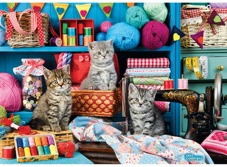 Puzzel - 48 XXL Stukjes -Naaikamer kittens dementievriendelijke legpuzzel 
