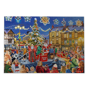 Puzzel - 100 XXL stukjes - Kerstverlichting aanzetten dementievriendelijke Puzzel