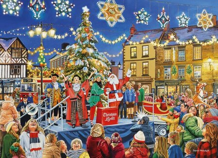 Puzzel - 100 XXL stukjes - Kerstverlichting aanzetten dementievriendelijke Puzzel