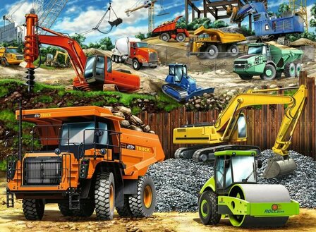 Puzzel - 100 XXL stukjes - Bouwvoertuigen