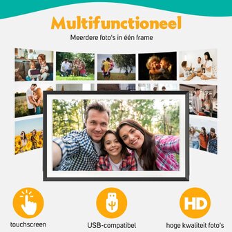 Digitale fotolijst met meerdere foto&#039;s in &eacute;&eacute;n frame, geschikt voor touchscreen en USB