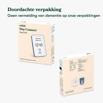 Verpakking van de dagklok voor dementiegebruik, bewust zonder vermelding van dementie op de doos &ndash; geschikt als discreet