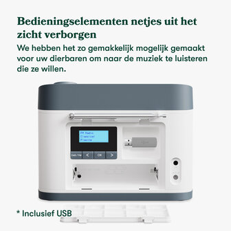 Achterzijde van de Relish Radio met verborgen bedieningselementen en USB, speciaal ontworpen voor eenvoud bij dementie.
