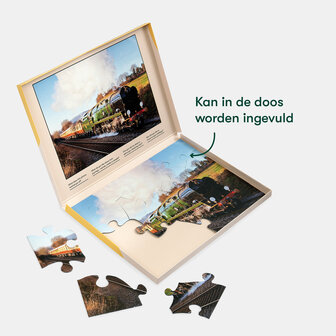 De Relish Orient Express puzzel in open doos, met voorbeeldafbeelding om het leggen te vergemakkelijken &mdash; ideaal voor me