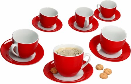 Servies met rode rand - porselein - Kopjes
