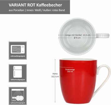 Servies met rode rand  - 6x mok &Oslash; 9 cm details