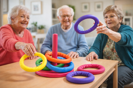 Ringwerpspel met ouderen in actie