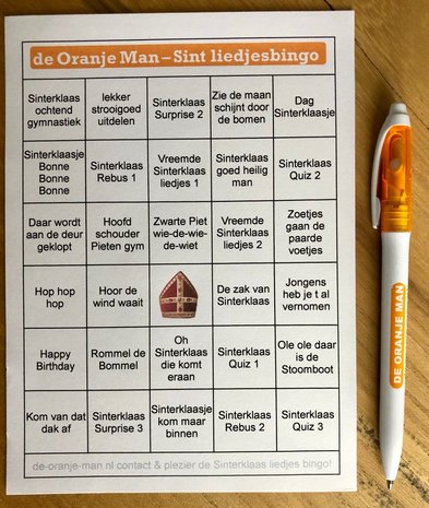 De Oranje Man - Sinterklaasliedjes BINGO