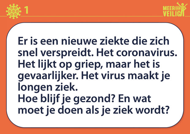 Meer dan veilig - Coronavirus Praat- en uitlegkaarten. Voorbeeld tekstzijde.