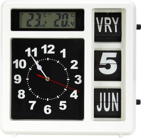 Jumbo klok - Dag, datum en tijd - Wit (met weerstation)