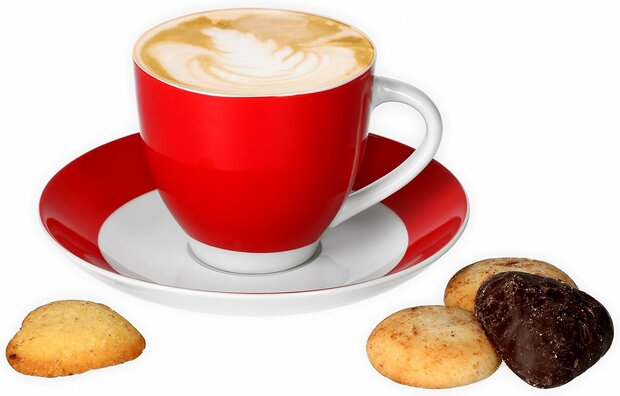 *Servies met rode rand - porselein - magnetron bestendig