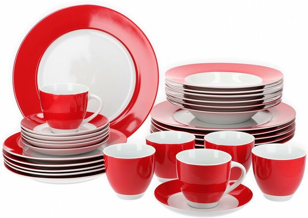 *Servies met rode rand - porselein - magnetron bestendig
