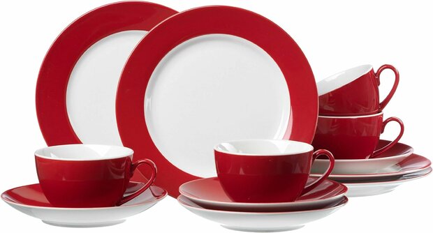 *Servies met rode rand - porselein - Koffieservies