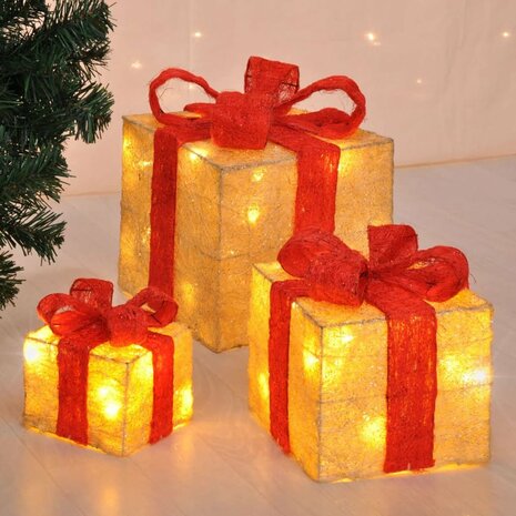 Decoratieve cadeaus met verlichting - 3 delig - 3 Maten