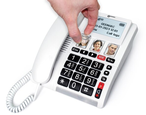 Seniorentelefoon met SOS-alarmzender |  vaste telefoonlijn