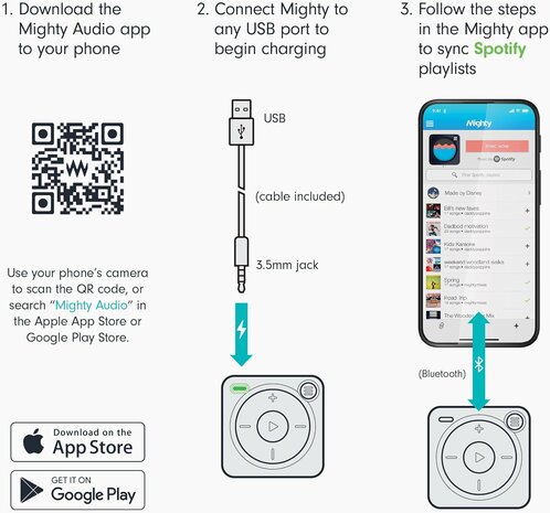 Mighty 3 Spotify-muziekspeler functies