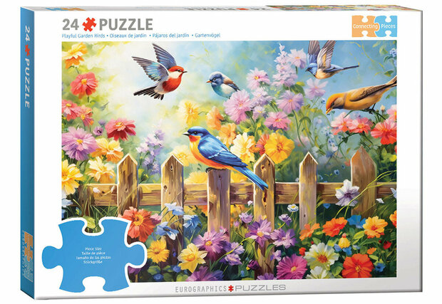 Puzzel - 24 XXL Stukjes - Speelse tuinvogels dementievriendelijke legpuzzel