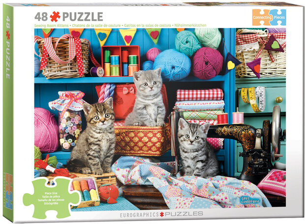 Puzzel - 48 XXL Stukjes -Naaikamer kittens dementievriendelijke legpuzzel 