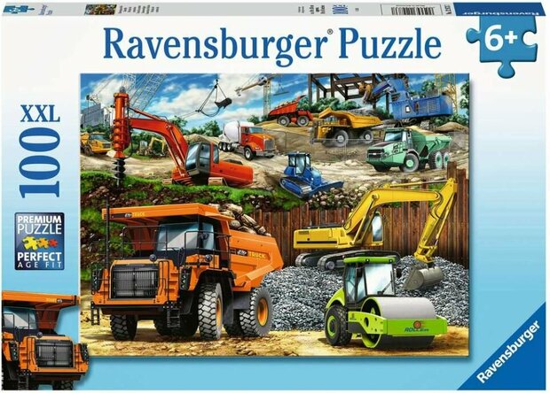 Puzzel - 100 XXL stukjes - Bouwvoertuigen