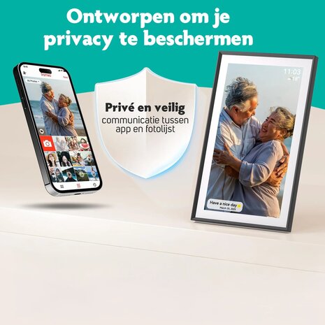 Veilige verbinding tussen smartphone en digitale fotolijst met Frameo-app