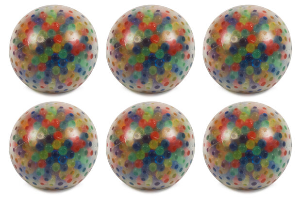 Set van 6 kleurrijke knijpballen met waterparels, ontspannend hulpmiddel voor mensen met dementie.