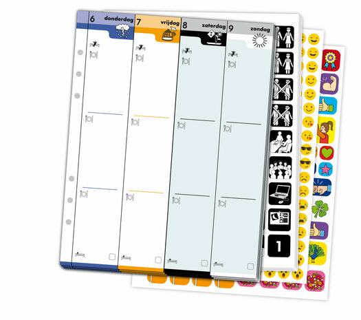 Pictogenda cPictogenda 2026 open agenda met pictogrammen, geschreven notities en stickers, ontworpen om structuur en overzicht 