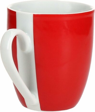 Servies met rode rand  - 6x mok Ø 9 cm met handsvat