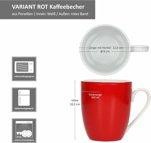 Servies met rode rand  - 6x mok Ø 9 cm details