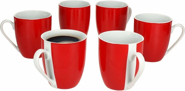 Servies met rode rand  - 6x mok Ø 9 cm