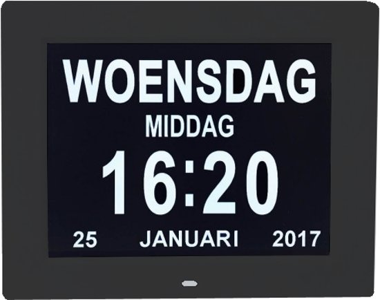 Menagerry Afleiden aflevering Digitale Dementieklok - Kalenderklok - Zwart - Dé Dementie-winkel.nl