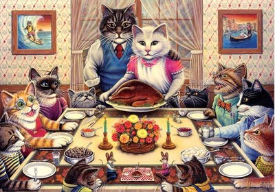Puzzel - 260 XL stukjes - Katten familie aan tafel