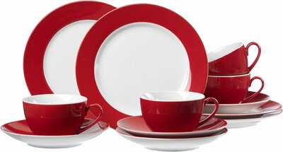 *Servies met rode rand - porselein - Koffieservies