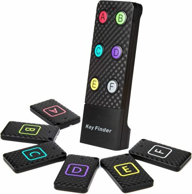Sleutelzoeker met 1 zender (optie voor 2) en 6 ontvangers - Speciaal voor senioren met pictogramstickers